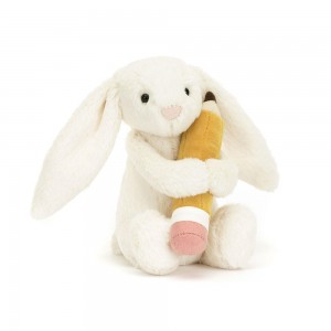 Animals Jellycat Bashful Bunny with Pencil 7.1in x 3.5in x 3.1in Blancos | México 3172USCRF