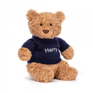 Baby & Books Jellycat Bartholomew Bear with Personalised Navy Jumper 26cm x 12cm x 8cm Marrom | México 5839ZHSUM