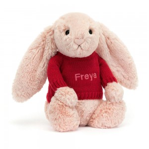 Baby & Books Jellycat Bashful Blush Bunny with Personalised Jumper 31cm x 12cm x 9cm Rosas | México 8014KBHVN