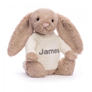 Baby & Books Jellycat Bashful Bunny with Personalised Cream Jumper 31cm x 12cm x 9cm Beige | México 9074QDYLW
