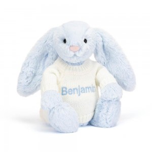 Baby & Books Jellycat Bashful Bunny with Personalised Cream Jumper 31cm x 12cm x 9cm Azules | México 8257FHGXO