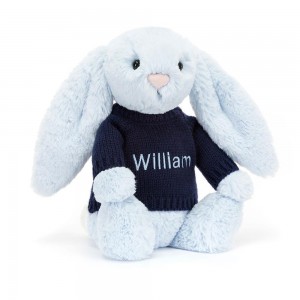 Baby & Books Jellycat Bashful Bunny with Personalised Navy Jumper 31cm x 12cm x 9cm Azules | México 9587AKCLH