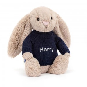 Baby & Books Jellycat Bashful Bunny with Personalised Navy Jumper 31cm x 12cm x 9cm Beige | México 5690ADKGE