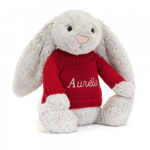 Baby & Books Jellycat Bashful Silver Bunny with Personalised Jumper 31cm x 12cm x 9cm Grises | México 3540PFDXB