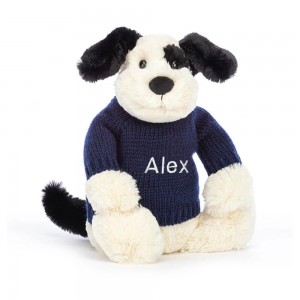 Baby & Books Jellycat Bashful & Cream Puppy with Personalised Navy Jumper 31cm x 12cm x 9cm Blancos | México 0147UXRIK