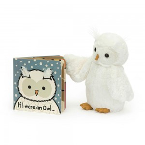 Baby & Books Jellycat If I Were An Owl Board Book and Bashful Owl Medium Blancos | México 4657WAONV