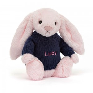 Discover Jellycat Bashful Bunny with Personalised Navy Jumper 31cm x 12cm x 9cm Rosas | México 9437FSMXU