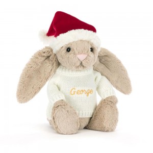 Discover Jellycat Bashful Christmas Bunny with Personalised Cream Jumper 31cm x 12cm x 9cm Beige | México 0142PSWRL
