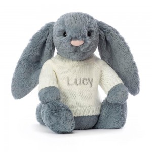 Discover Jellycat Bashful Dusky Bunny with Personalised Cream Jumper 31cm x 12cm x 9cm Azules | México 2091OFEWM