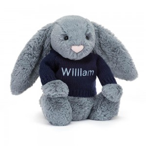Discover Jellycat Bashful Dusky Bunny with Personalised Navy Jumper 31cm x 12cm x 9cm Azules | México 0526JYSFA