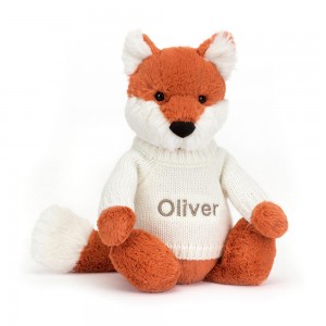 Discover Jellycat Bashful Fox Cub with Personalised Cream Jumper 31cm x 12cm x 9cm Naranjas | México 0781VGLEI