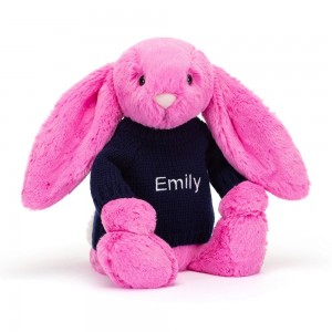 Discover Jellycat Bashful Hot Bunny with Personalised Navy Jumper 31cm x 12cm x 9cm Rosas | México 3879ZABED