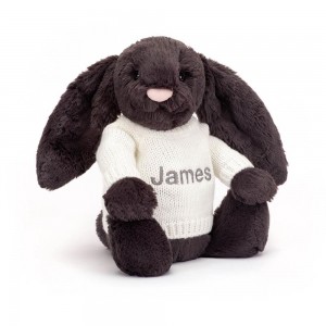 Discover Jellycat Bashful Inky Bunny with Personalised Cream Jumper 31cm x 12cm x 9cm Negros | México 3690FNRAO