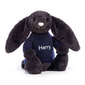 Discover Jellycat Bashful Inky Bunny with Personalised Navy Jumper 31cm x 12cm x 9cm Negros | México 9658NYTHX