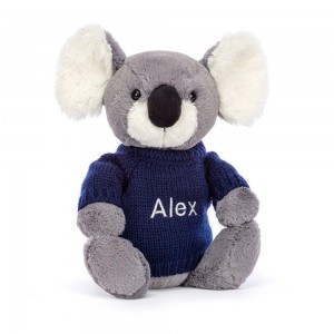 Discover Jellycat Bashful Koala with Personalised Navy Jumper 31cm x 12cm x 9cm Grises | México 5738XVRBI