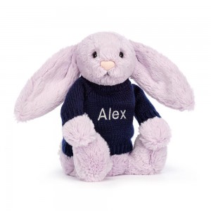 Discover Jellycat Bashful Lilac Bunny with Personalised Navy Jumper 31cm x 12cm x 9cm Morados | México 9028EWGSK