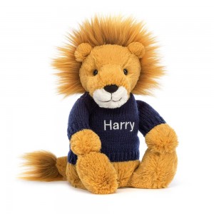 Discover Jellycat Bashful Lion with Personalised Navy Jumper 31cm x 12cm x 9cm Amarillos | México 1563UGXQT