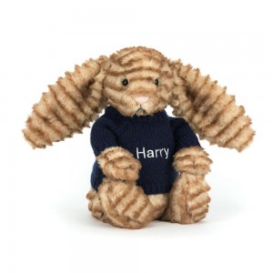 Discover Jellycat Bashful Luxe Bunny Juniper with Personalised Navy Jumper 31cm x 12cm x 9cm Marrom | México 6498RYCHU