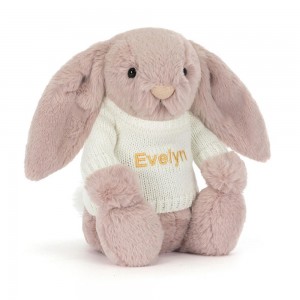 Discover Jellycat Bashful Luxe Bunny Rosa with Personalised Cream Jumper 31cm x 12cm x 9cm Rosas | México 7465LKCAD