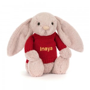 Discover Jellycat Bashful Luxe Bunny Rosa with Personalised Jumper 31cm x 12cm x 9cm Rosas | México 3180PXCWD