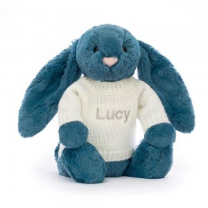 Discover Jellycat Bashful Mineral Bunny with Personalised Cream Jumper 31cm x 12cm x 9cm Azules | México 8413YQZMR