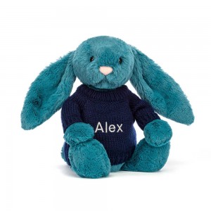 Discover Jellycat Bashful Mineral Bunny with Personalised Navy Jumper 31cm x 12cm x 9cm Azules | México 9853EPOCG