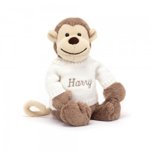 Discover Jellycat Bashful Monkey with Personalised Cream Jumper 31cm x 12cm x 9cm Marrom | México 0978HCGAO