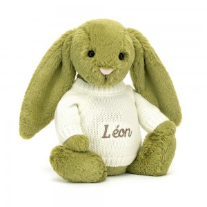 Discover Jellycat Bashful Moss Bunny with Personalised Cream Jumper 31cm x 12cm x 9cm Verdes | México 2957AFMYO