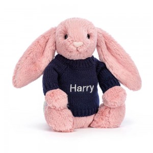 Discover Jellycat Bashful Petal Bunny with Personalised Navy Jumper 31cm x 12cm x 9cm Rosas | México 5314OXGCT