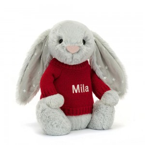 Discover Jellycat Bashful Shimmer Bunny with Personalised Jumper 31cm x 12cm x 9cm Grises | México 6789JHMOE