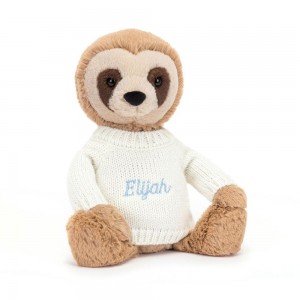 Discover Jellycat Bashful Sloth with Personalised Cream Jumper 28cm x 10cm x 7cm Beige | México 1378JZCNF