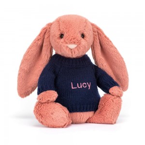Discover Jellycat Bashful Sorrel Bunny with Personalised Navy Jumper 31cm x 12cm x 9cm Naranjas | México 9384JXESY