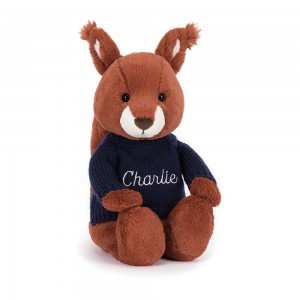 Discover Jellycat Bashful Squirrel with Personalised Navy Jumper 31cm x 12cm x 9cm Rojos | México 6904FSGKN