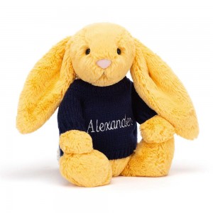 Discover Jellycat Bashful Sunshine Bunny with Personalised Navy Jumper 31cm x 12cm x 9cm Amarillos | México 8165QWRNA