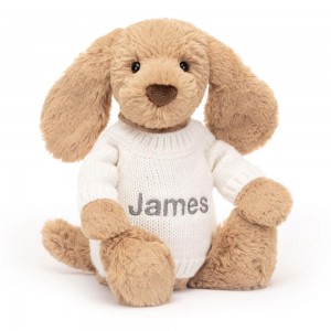 Discover Jellycat Bashful Toffee Puppy with Personalised Cream Jumper 31cm x 12cm x 9cm Marrom | México 4308IBDFJ