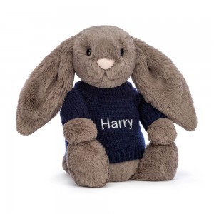 Discover Jellycat Bashful Truffle Bunny with Personalised Navy Jumper 31cm x 12cm x 9cm Marrom | México 0623BJXMZ