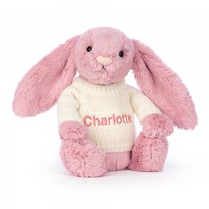 Discover Jellycat Bashful Tulip Bunny with Personalised Cream Jumper 31cm x 12cm x 9cm Rosas | México 1085DVBMC
