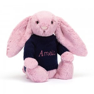 Discover Jellycat Bashful Tulip Bunny with Personalised Navy Jumper 31cm x 12cm x 9cm Rosas | México 1248JZNIK
