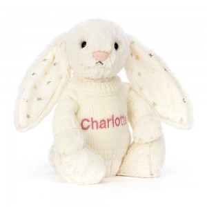 Discover Jellycat Bashful Twinkle Bunny with Personalised Cream Jumper 31cm x 12cm x 9cm Blancos | México 1624LVESY