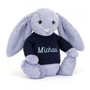 Discover Jellycat Bashful Viola Bunny with Personalised Navy Jumper 31cm x 12cm x 9cm Morados | México 8291CBTMQ