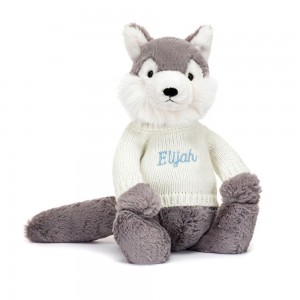 Discover Jellycat Bashful Wolf with Personalised Cream Jumper 31cm x 12cm x 9cm Grises | México 5307JUNOZ