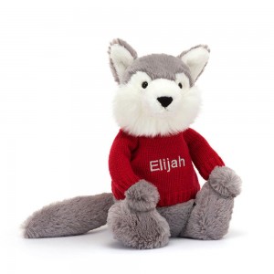 Discover Jellycat Bashful Wolf with Personalised Jumper 31cm x 12cm x 9cm Grises | México 3509GTFYX