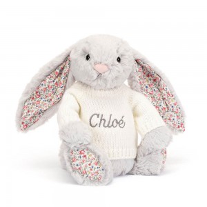 Discover Jellycat Blossom Silver Bunny with Personalised Cream Jumper 31cm x 12cm x 9cm Grises | México 9726FPQBM
