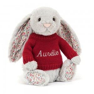 Discover Jellycat Blossom Silver Bunny with Personalised Jumper 31cm x 12cm x 9cm Grises | México 6430TGPES