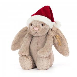 Discover Jellycat Personalised Bashful Christmas Bunny 31cm x 12cm x 9cm Beige | México 7584HYUGI