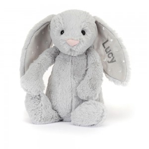 Discover Jellycat Personalised Bashful Shimmer Bunny Medium 31cm x 12cm x 9cm Grises | México 6298SRIME
