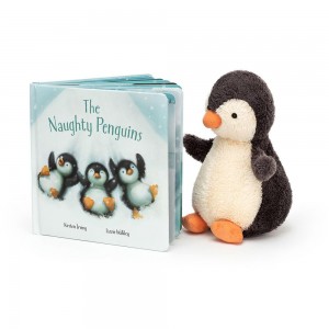 Discover Jellycat The Naughty Penguins Book and Peanut Penguin Medium Negros | México 5673NJTUY