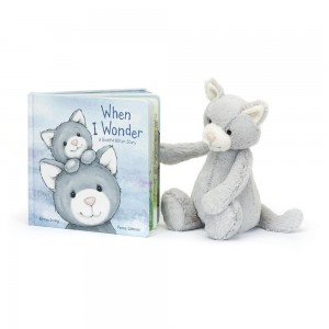 Discover Jellycat When I Wonder Book and Bashful Kitty Medium Grises | México 7059EDLJI