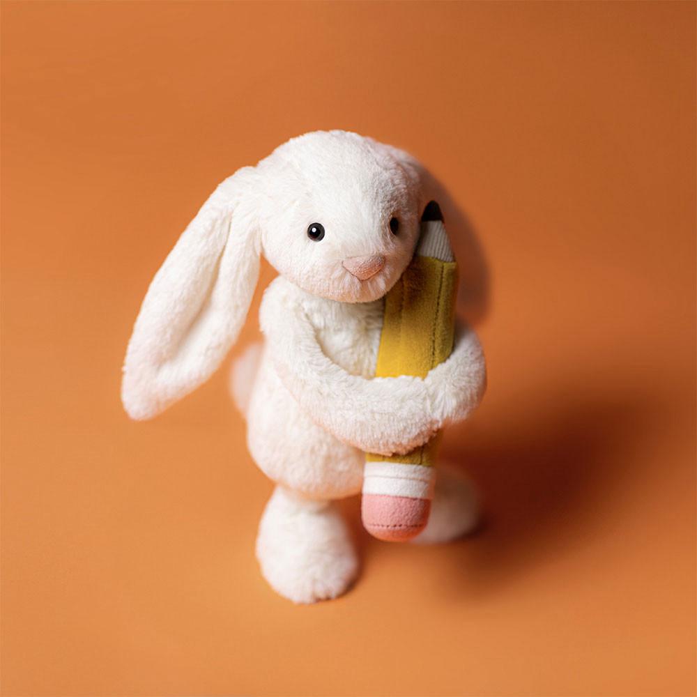 Animals Jellycat Bashful Bunny with Pencil 18cm x 9cm x 8cm Blancos | México  7683NLUEV