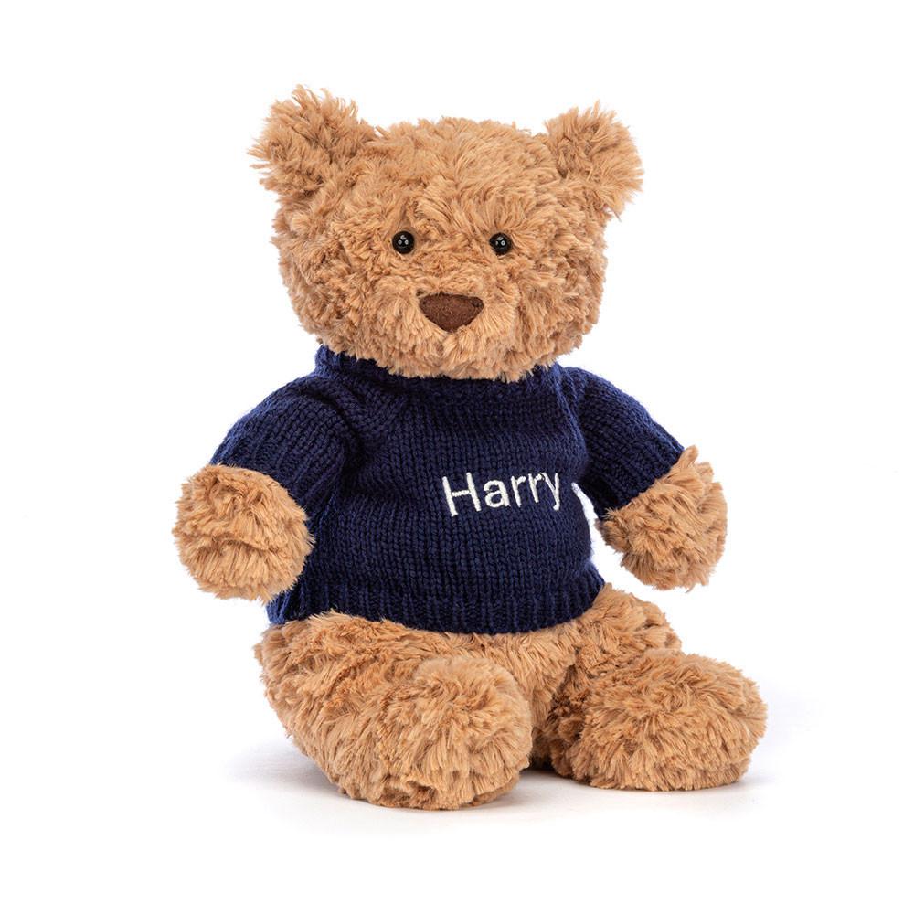Baby & Books Jellycat Bartholomew Bear with Personalised Navy Jumper 26cm x 12cm x 8cm Marrom | México  5839ZHSUM